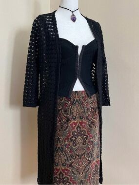 Black lace whimsygoth witchy long cardigan duster kimono festival goth boho S